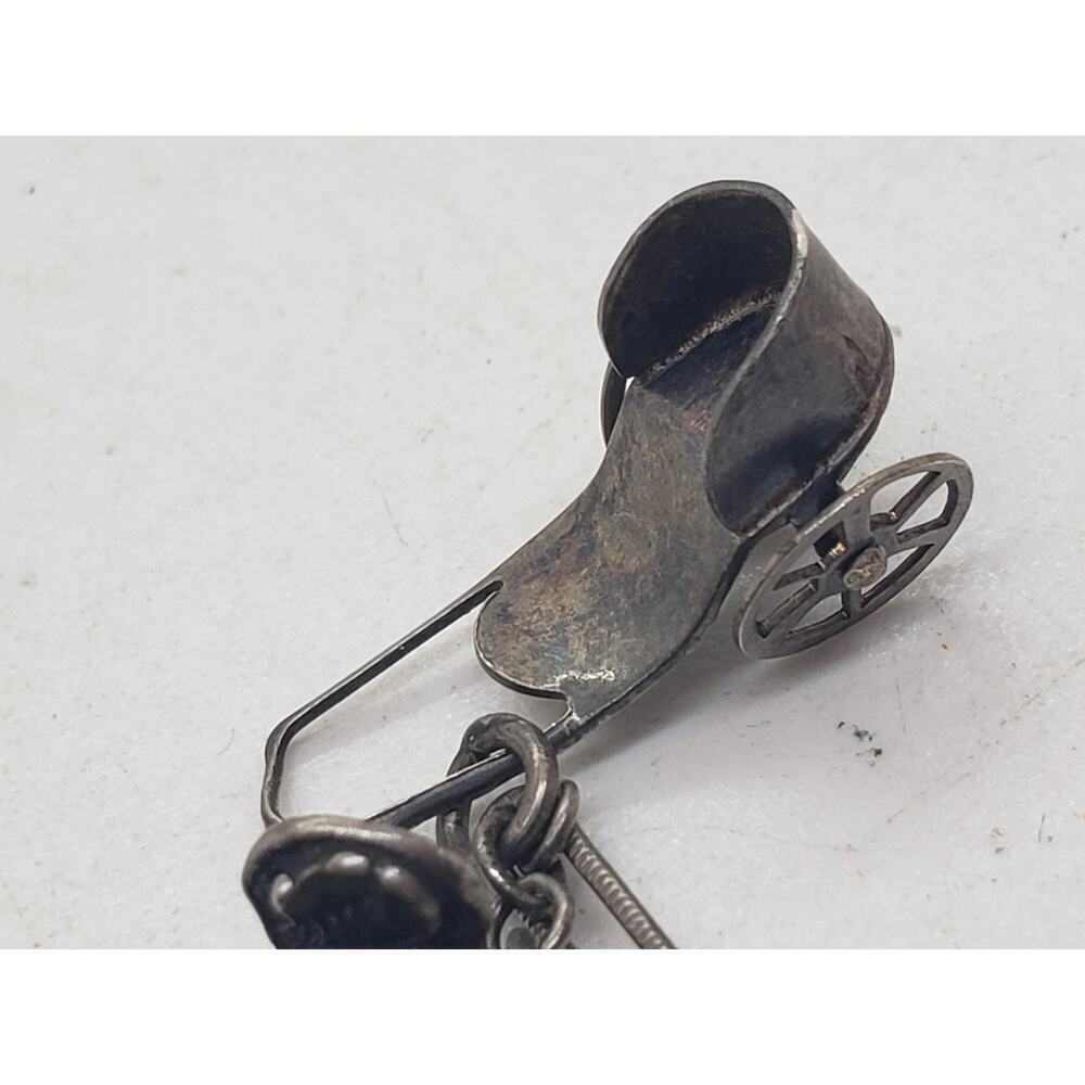 Vintage Sterling Silver Charm Bracelet Cowboy Nautical Scissors Ring Hat 7in - Picture 13 of 16